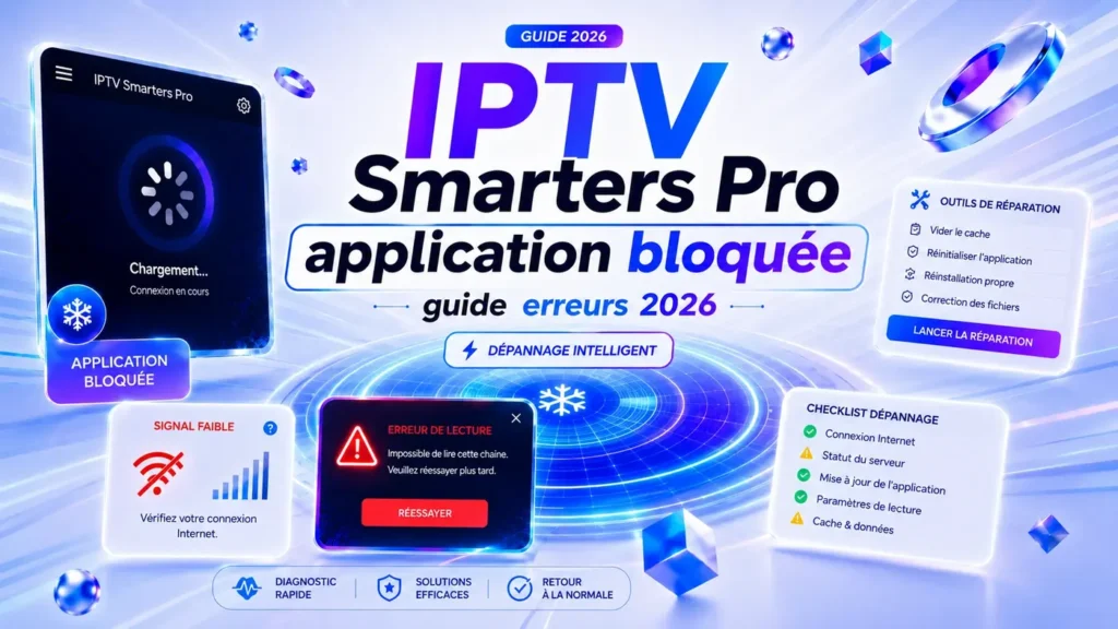 IPTV Smarters Pro application bloquée avec guide erreurs 2026 et dépannage intelligent