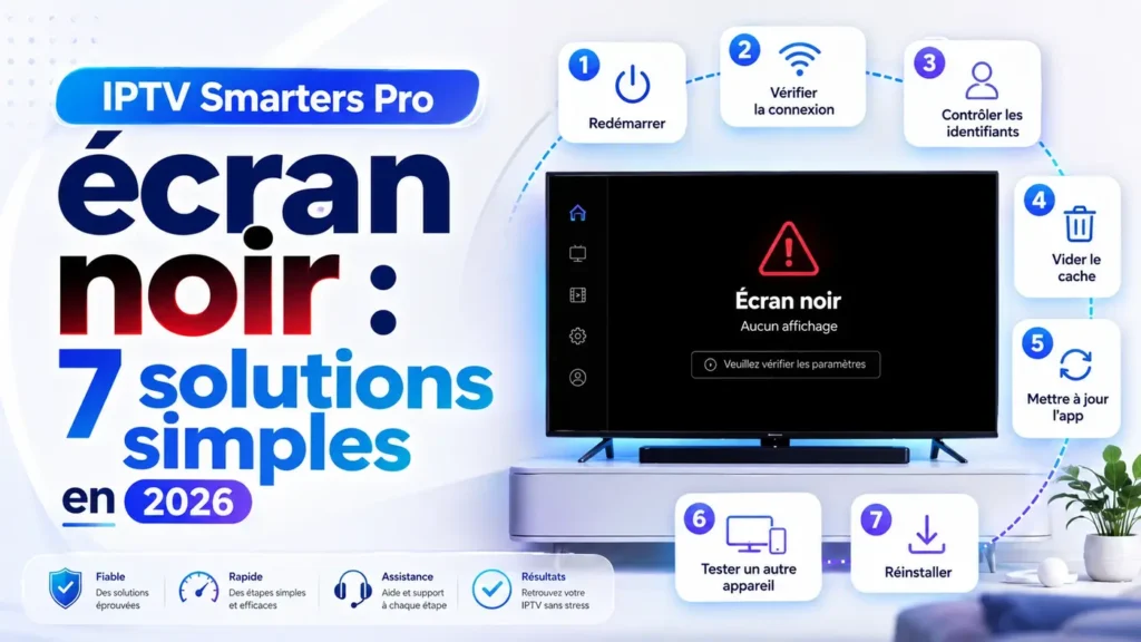 IPTV Smarters Pro écran noir avec 7 solutions simples pour résoudre le problème en 2026