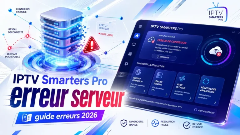IPTV Smarters Pro erreur serveur avec guide erreurs 2026 et solutions de diagnostic