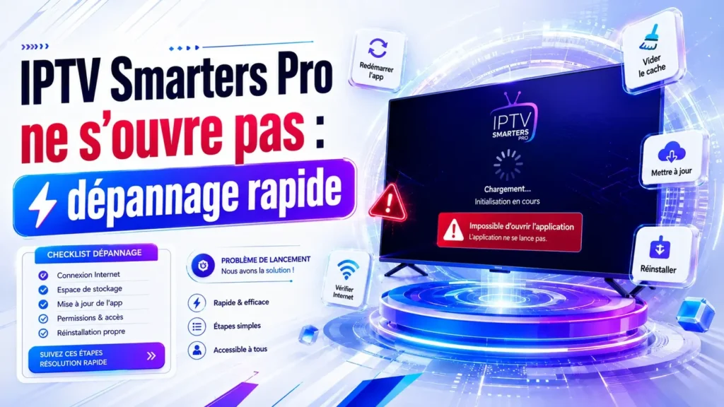 IPTV Smarters Pro ne s’ouvre pas avec écran de chargement bloqué et dépannage rapide