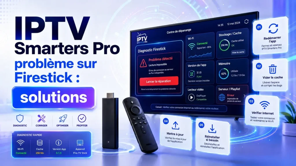 IPTV Smarters Pro problème sur Firestick avec tablette, télécommande Fire TV et solutions simples