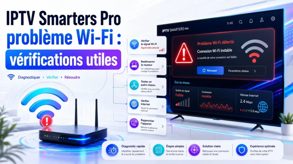 IPTV Smarters Pro problème Wi-Fi avec connexion instable, signal faible et vérifications utiles