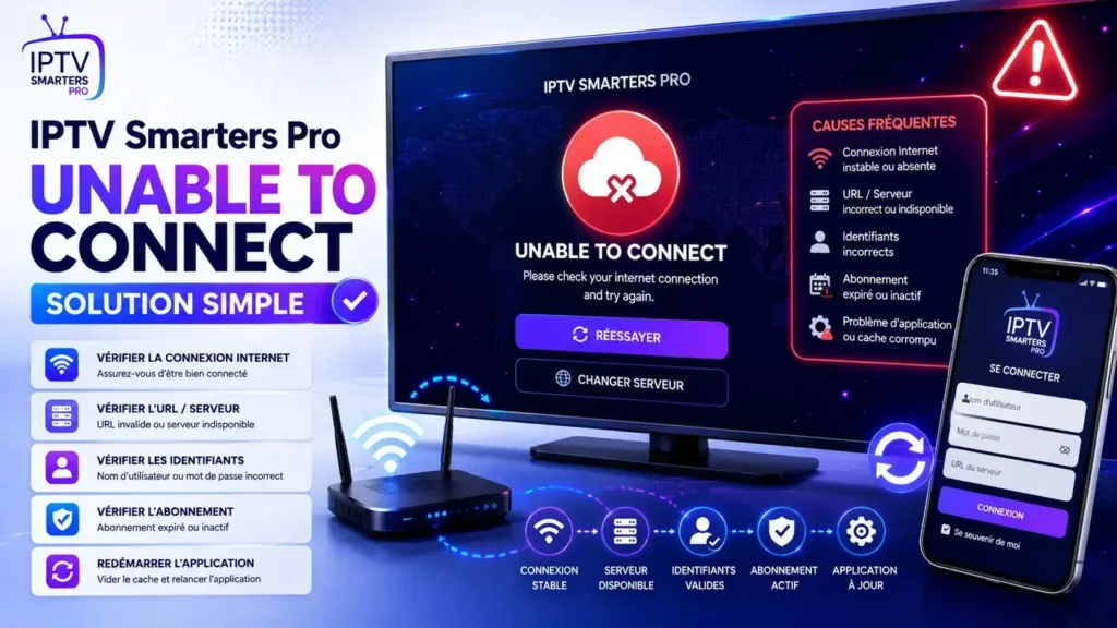 IPTV Smarters Pro unable to connect avec écran d’erreur de connexion et solution simple